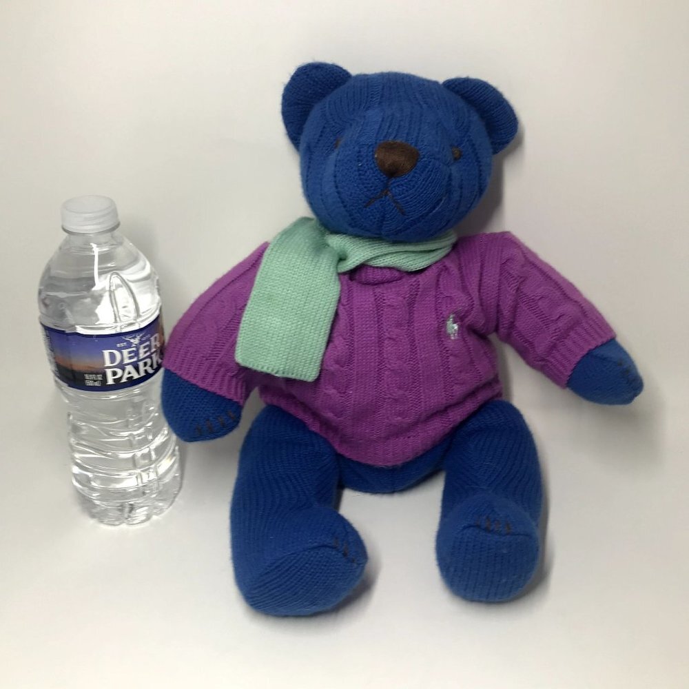 2004 Ralph Lauren Polo Blue Teddy Bear Purple Sweater with Scarf Plush Soft Toy - Picture 2 of 4
